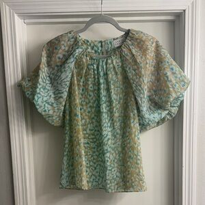 Tanya Taylor Aqua and Beige Patterned Blouse